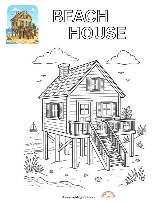 Free colouring page: Beach House