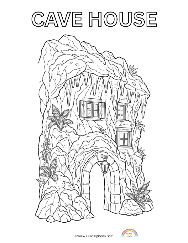 Free colouring page: Cave House