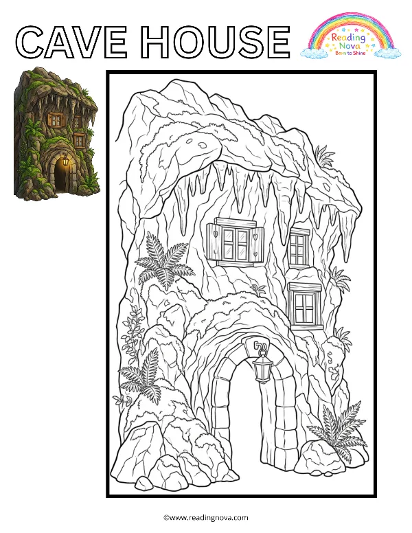 Free colouring page: Cave House