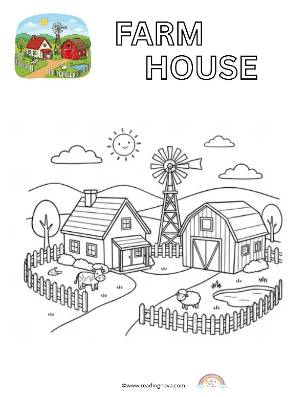 Free colouring page: Farm House