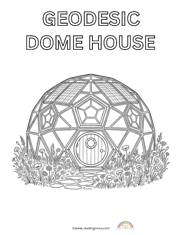 Free colouring page: Geodesic Dome House