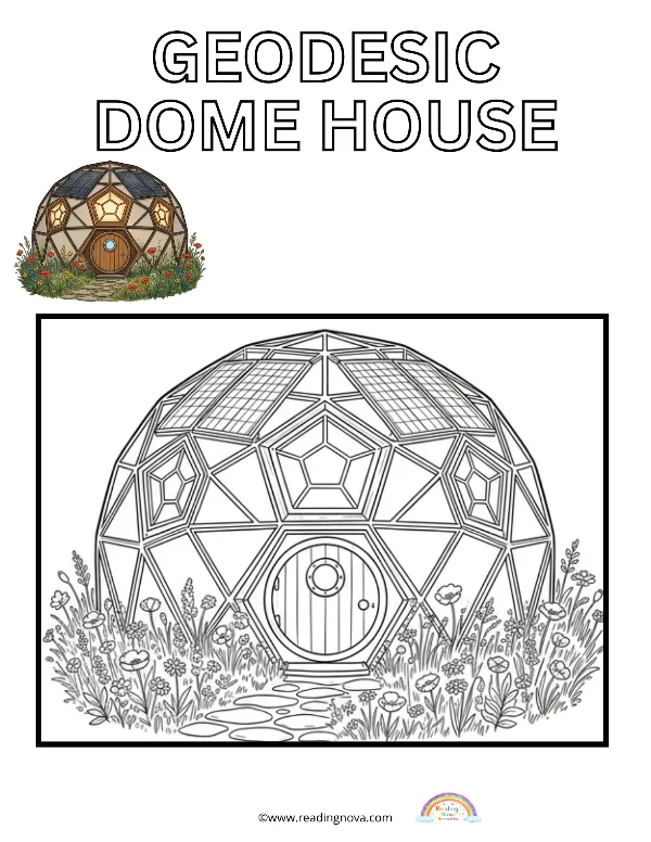 Free colouring page: Geodesic Dome House