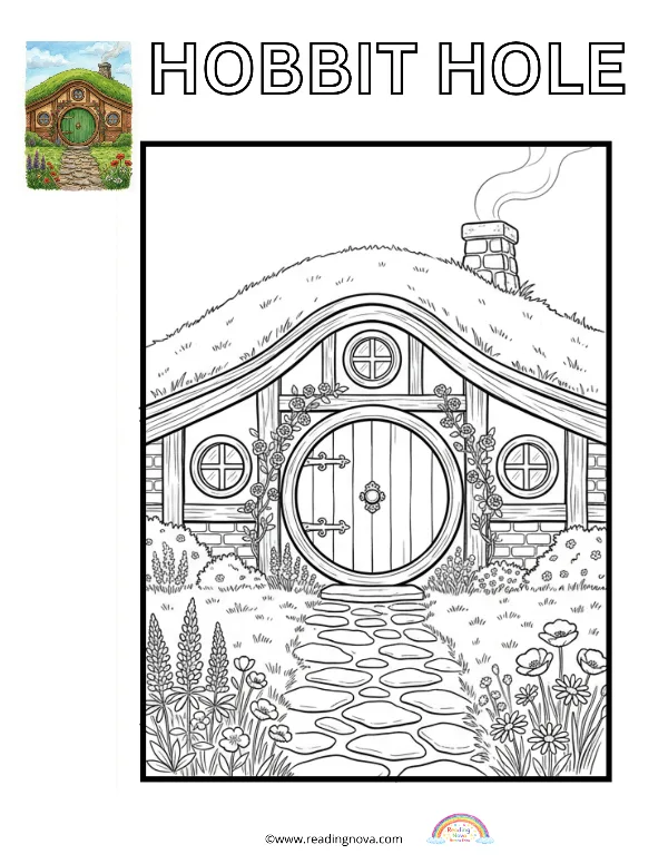 Free colouring page: Hobbit Hole