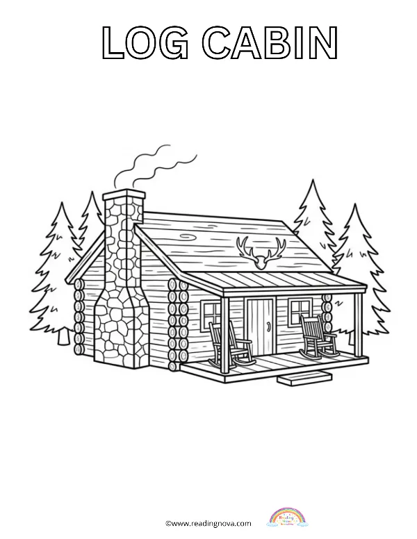 Free colouring page: Log Cabin