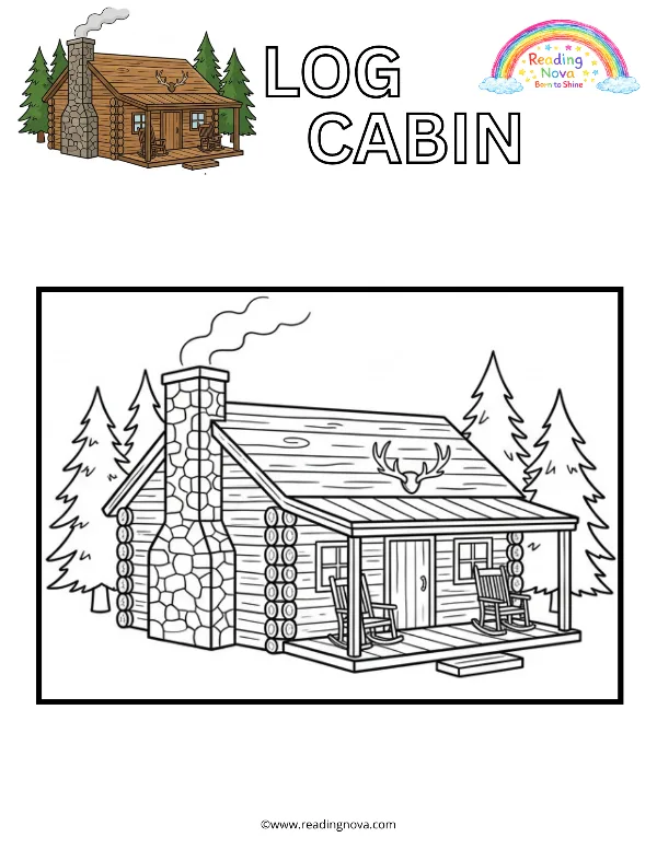 Free colouring page: Log Cabin