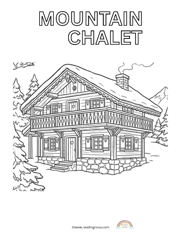 Free colouring page: Mountain Chalet