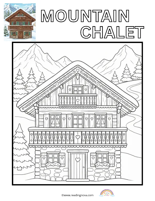 Free colouring page: Mountain Chalet