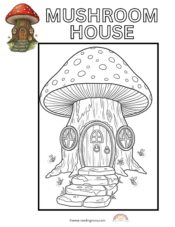 Free colouring page: Mushroom House