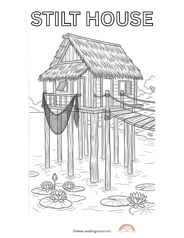 Free colouring page: Stilt House