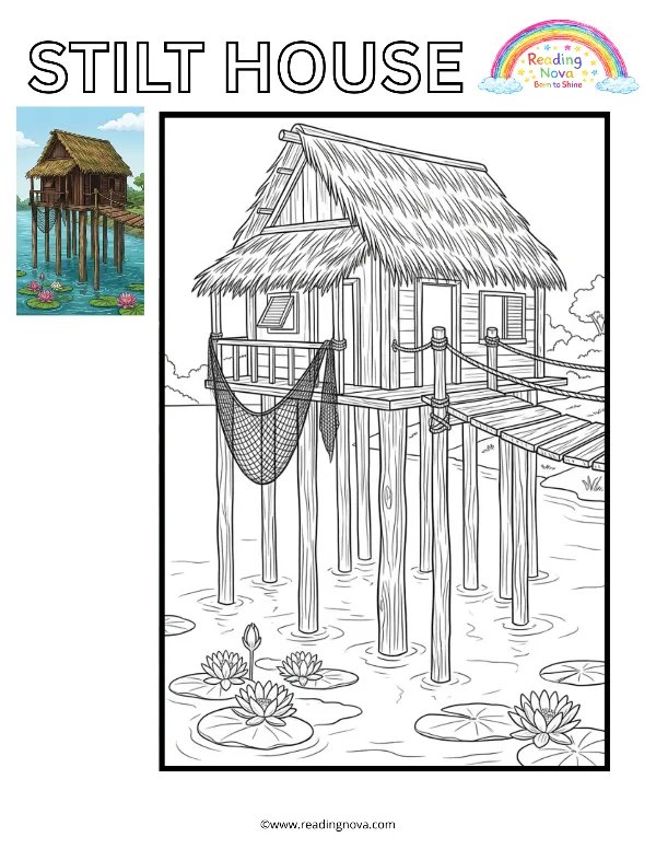Free colouring page: Stilt House