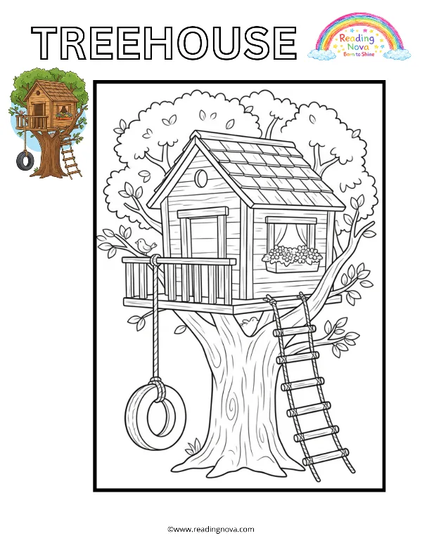 Free colouring page: Treehouse