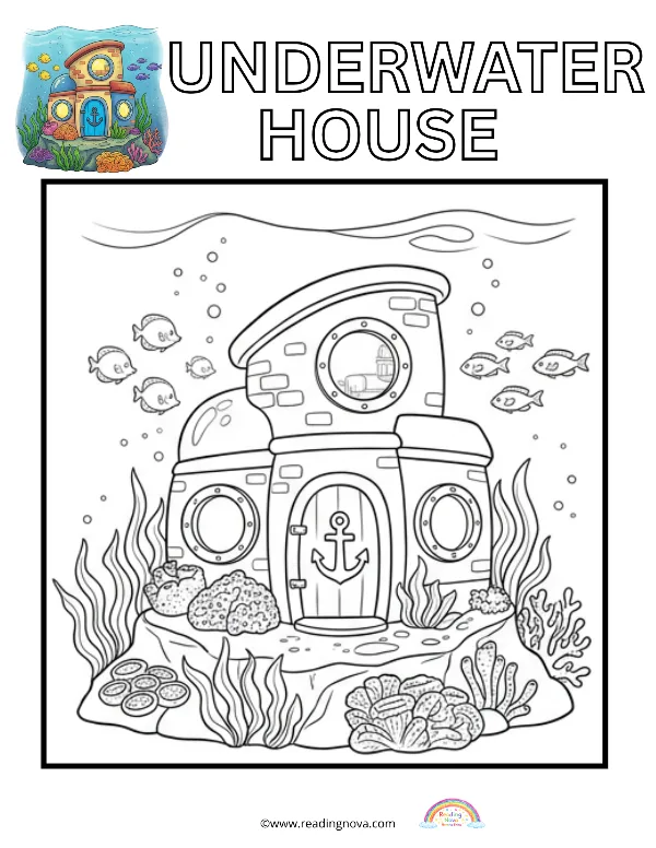 Free colouring page: Underwater House