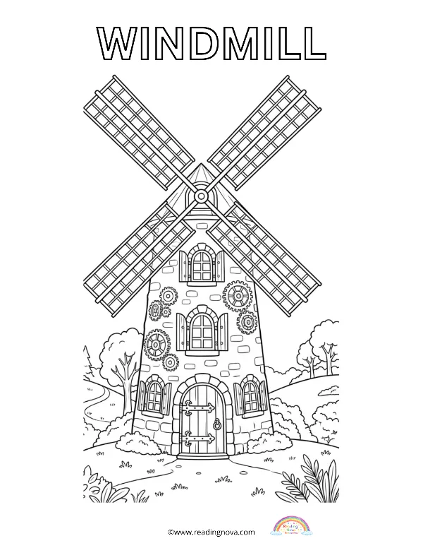 Free colouring page: Windmill