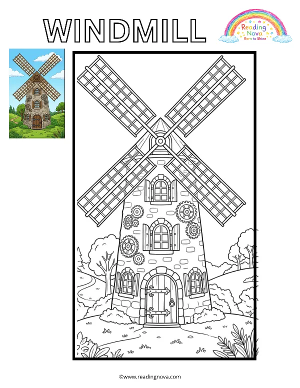 Free colouring page: Windmill