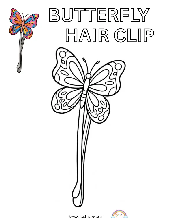 Free colouring page: Butterfly Hair Clip