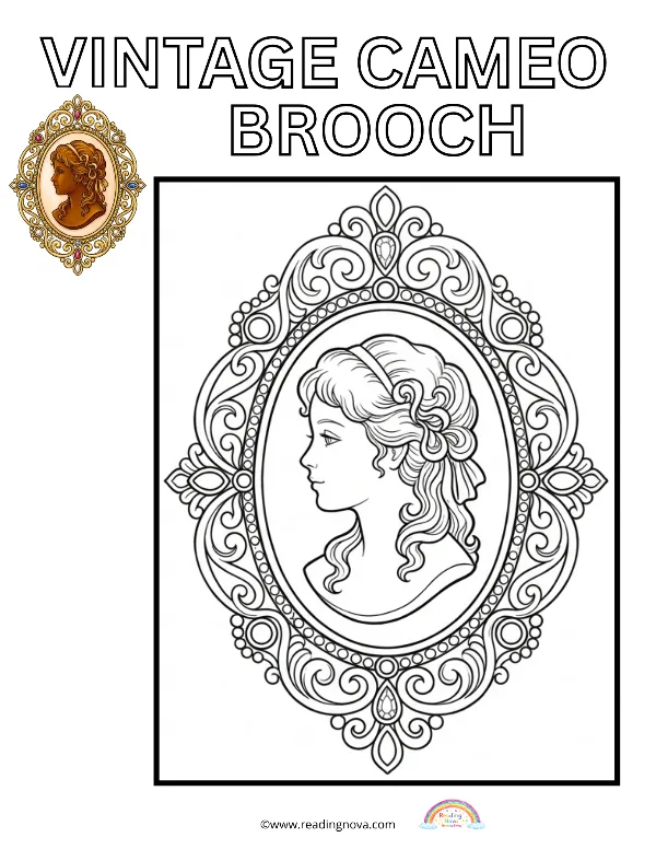 Free colouring page: Vintage Cameo Brooch