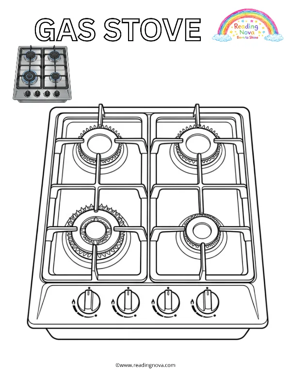 Free colouring page: Gas Stove
