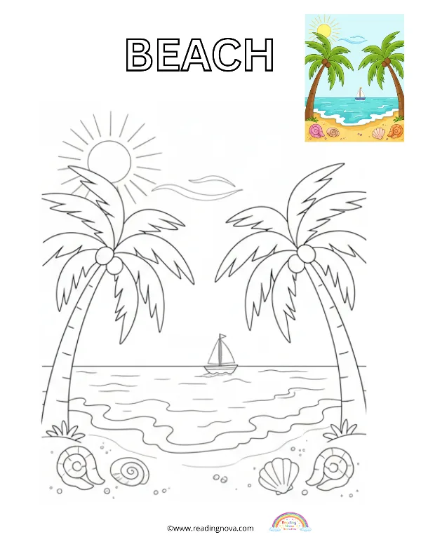 Free colouring page: Beach