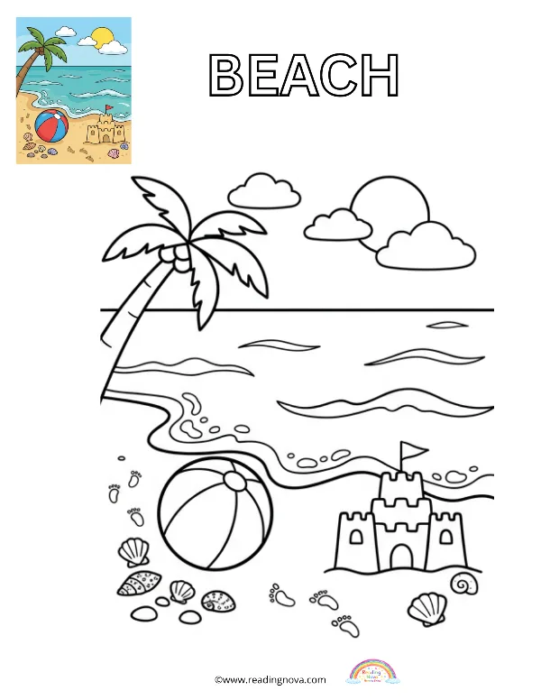 Free colouring page: Beach