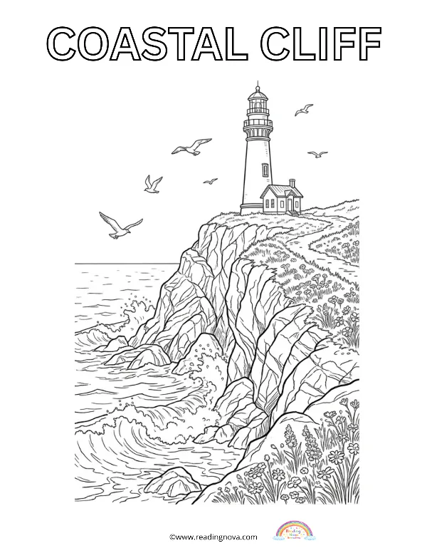 Free colouring page: Coastal Cliff