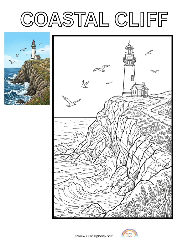 Free colouring page: Coastal Cliff