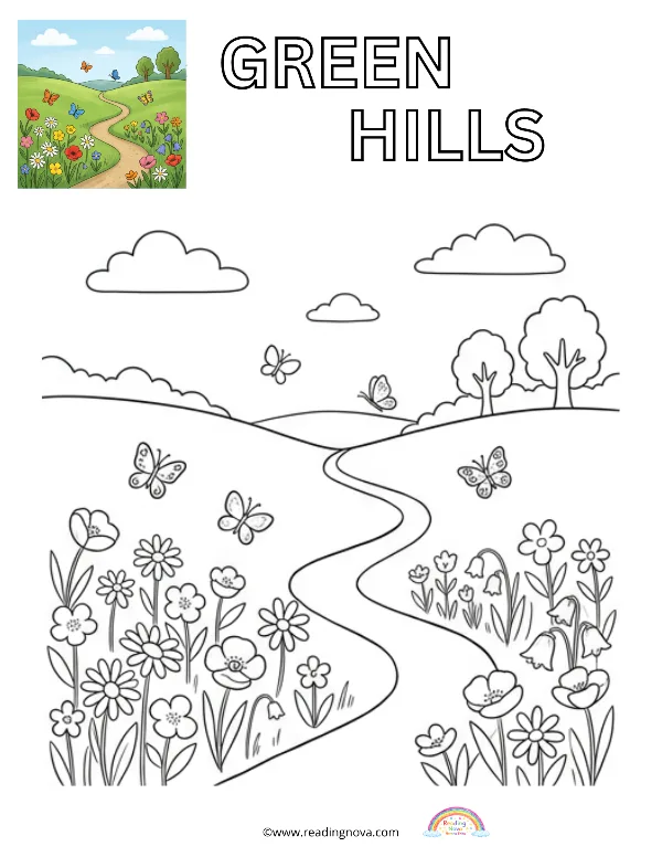 Free colouring page: Green Hills