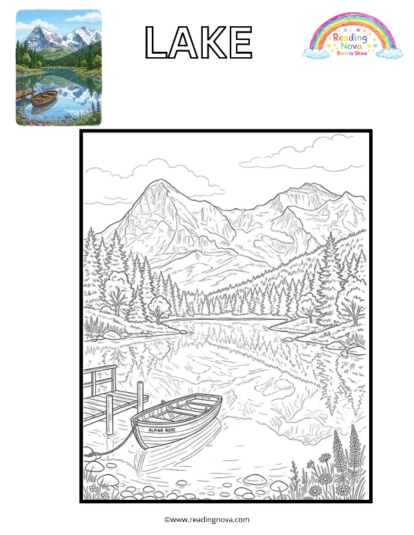 Free colouring page: Lake