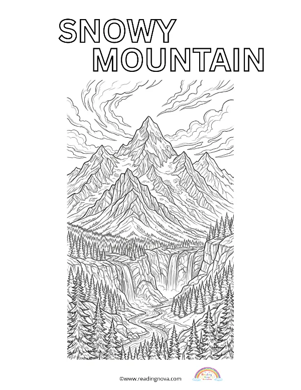 Free colouring page: Snowy Mountain