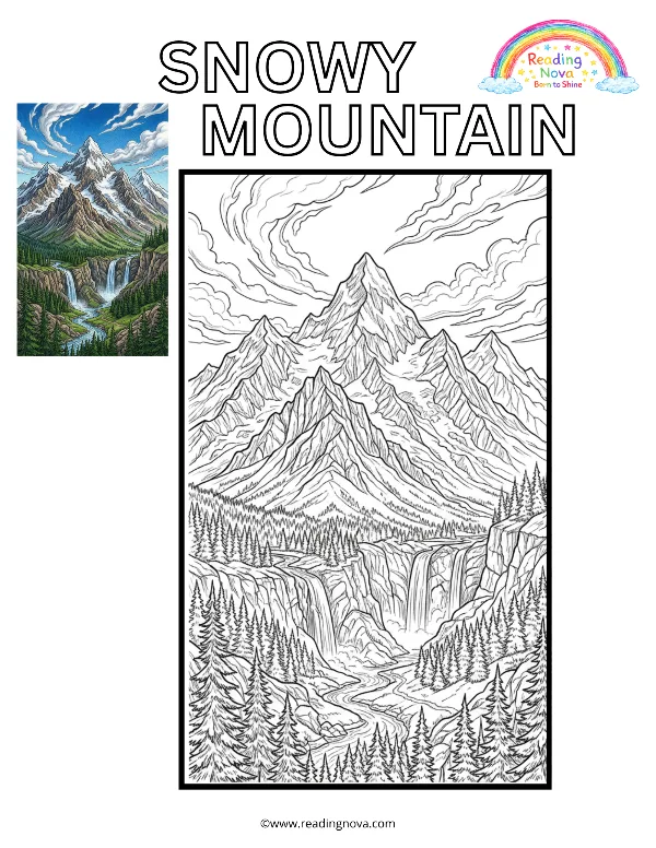 Free colouring page: Snowy Mountain