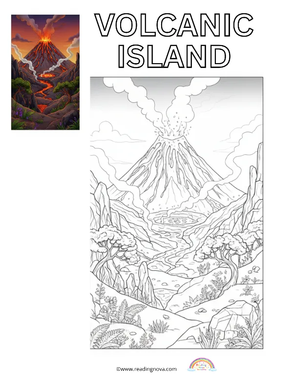 Free colouring page: Volcanic Island
