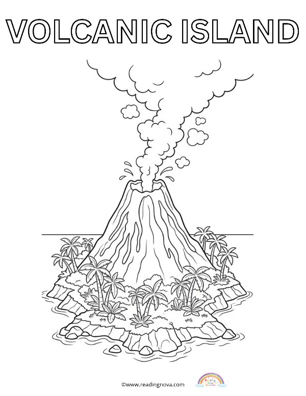 Free colouring page: Volcanic Island