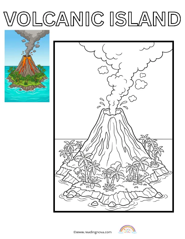 Free colouring page: Volcanic Island