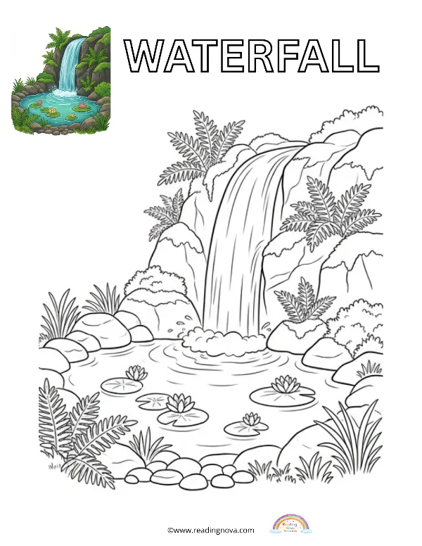 Free colouring page: Waterfall
