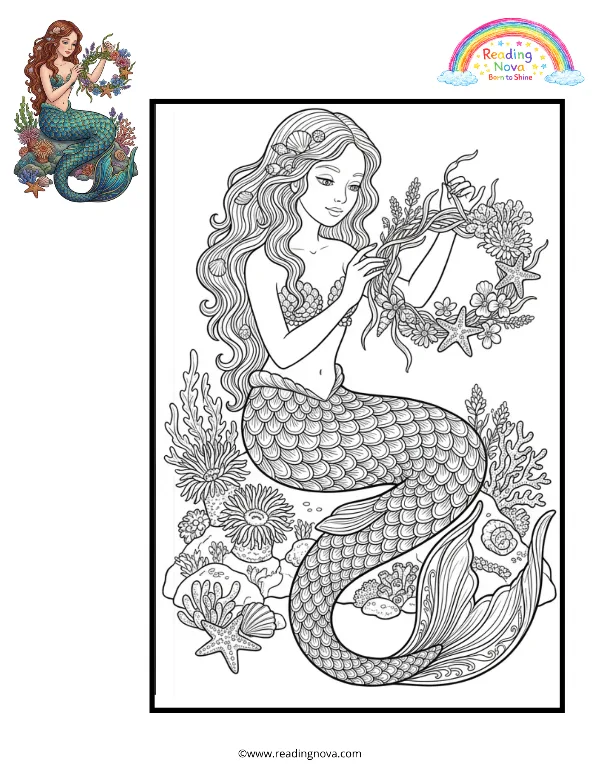 Free colouring page: Mermaid’s Flower Crown