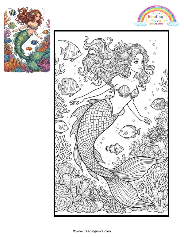 Free colouring page: Mermaid’s Ocean Adventure
