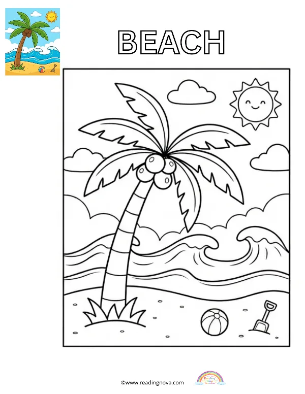 Free colouring page: Beach