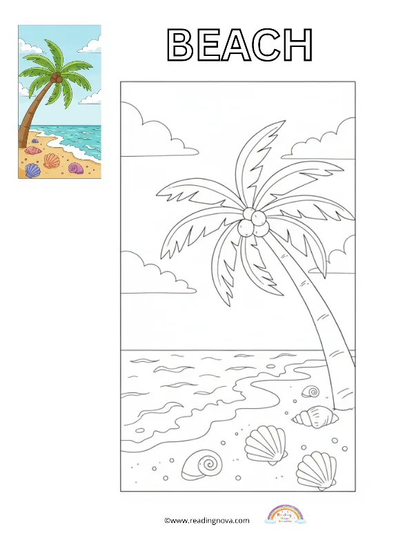 Free colouring page: Beach