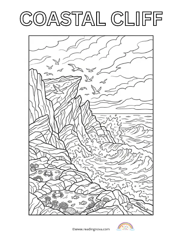 Free colouring page: Coastal Cliff