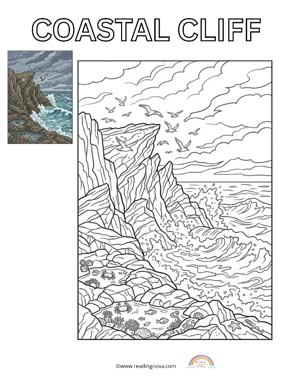Free colouring page: Coastal Cliff