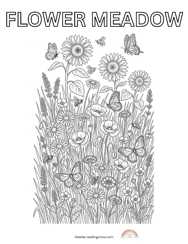 Free colouring page: Flower Meadow