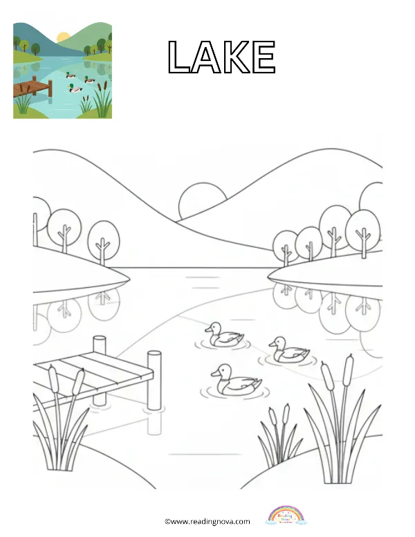 Free colouring page: Lake