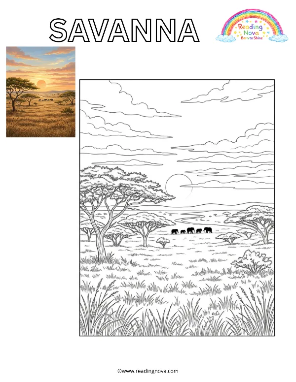 Free colouring page: Savanna