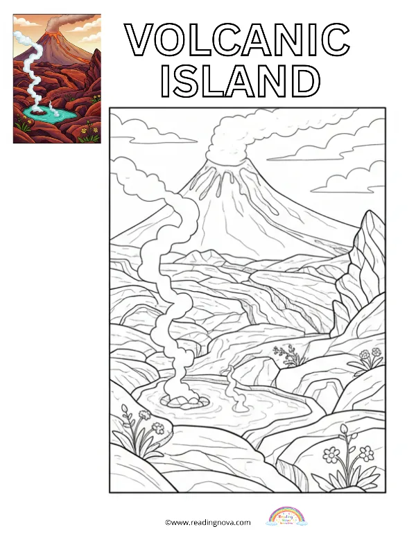 Free colouring page: Volcanic Island