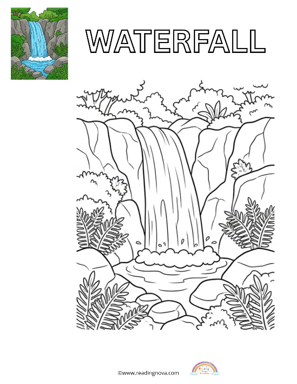 Free colouring page: Waterfall