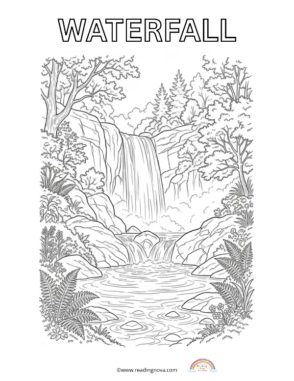 Free colouring page: Waterfall