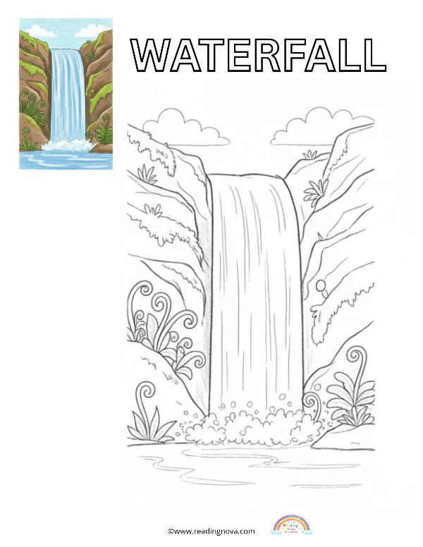 Free colouring page: Waterfall