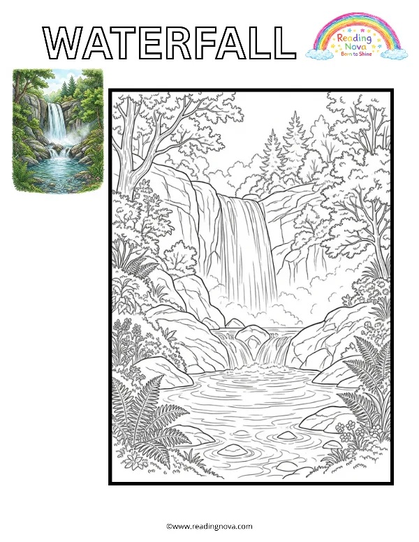 Free colouring page: Waterfall