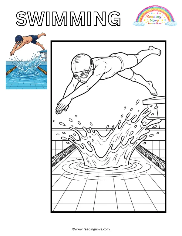 Free colouring page: Swimming