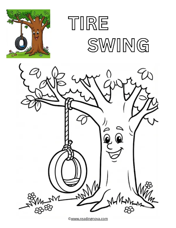 Free colouring page: Tire Swing