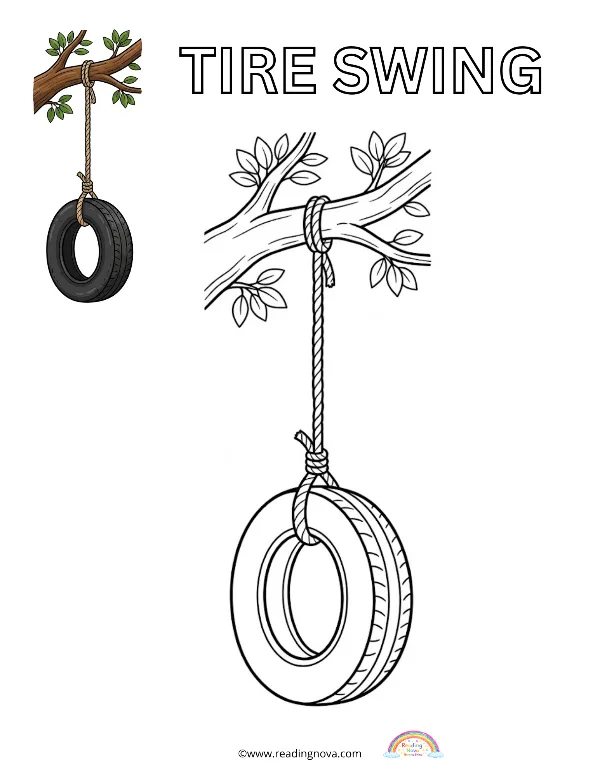 Free colouring page: Tire Swing